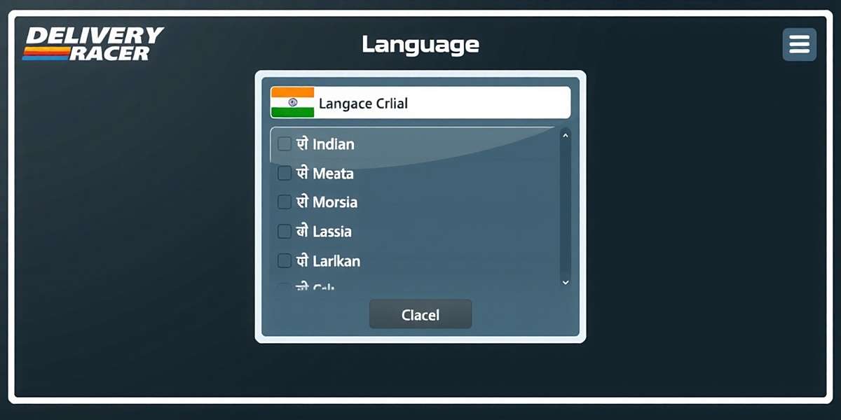 Delivery Racer language selection screen showing various Indian language options