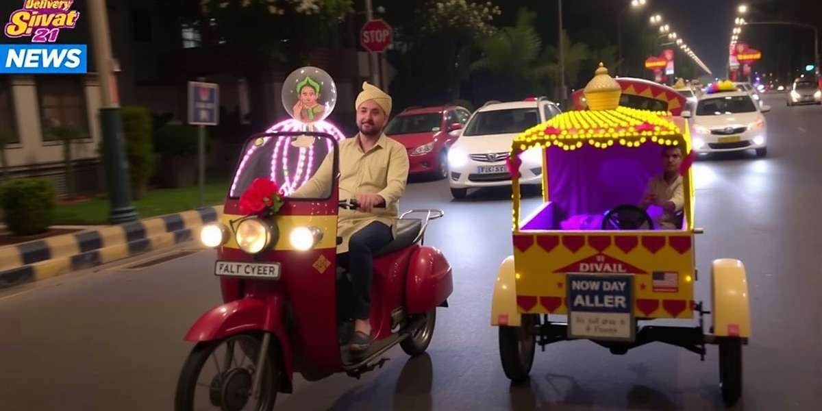 Delivery Racer Diwali special event showing decorated vehicles delivering sweets through streets with festive lights